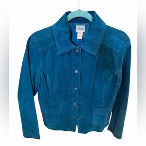 Chicos | Gorgeous Blue Leather Button Close Jacket | Size 1